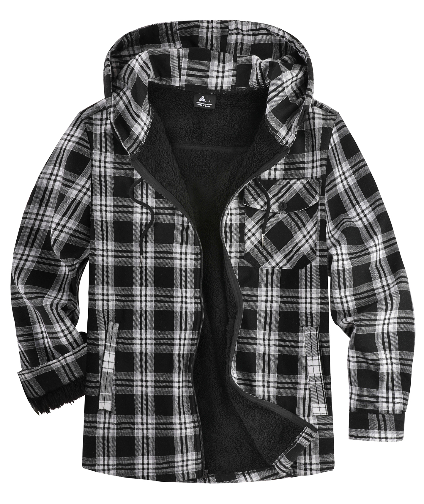 ZITY Men's Autumn Winter Plaid Thick Sherpa Line Hoodie-CUMJA05731