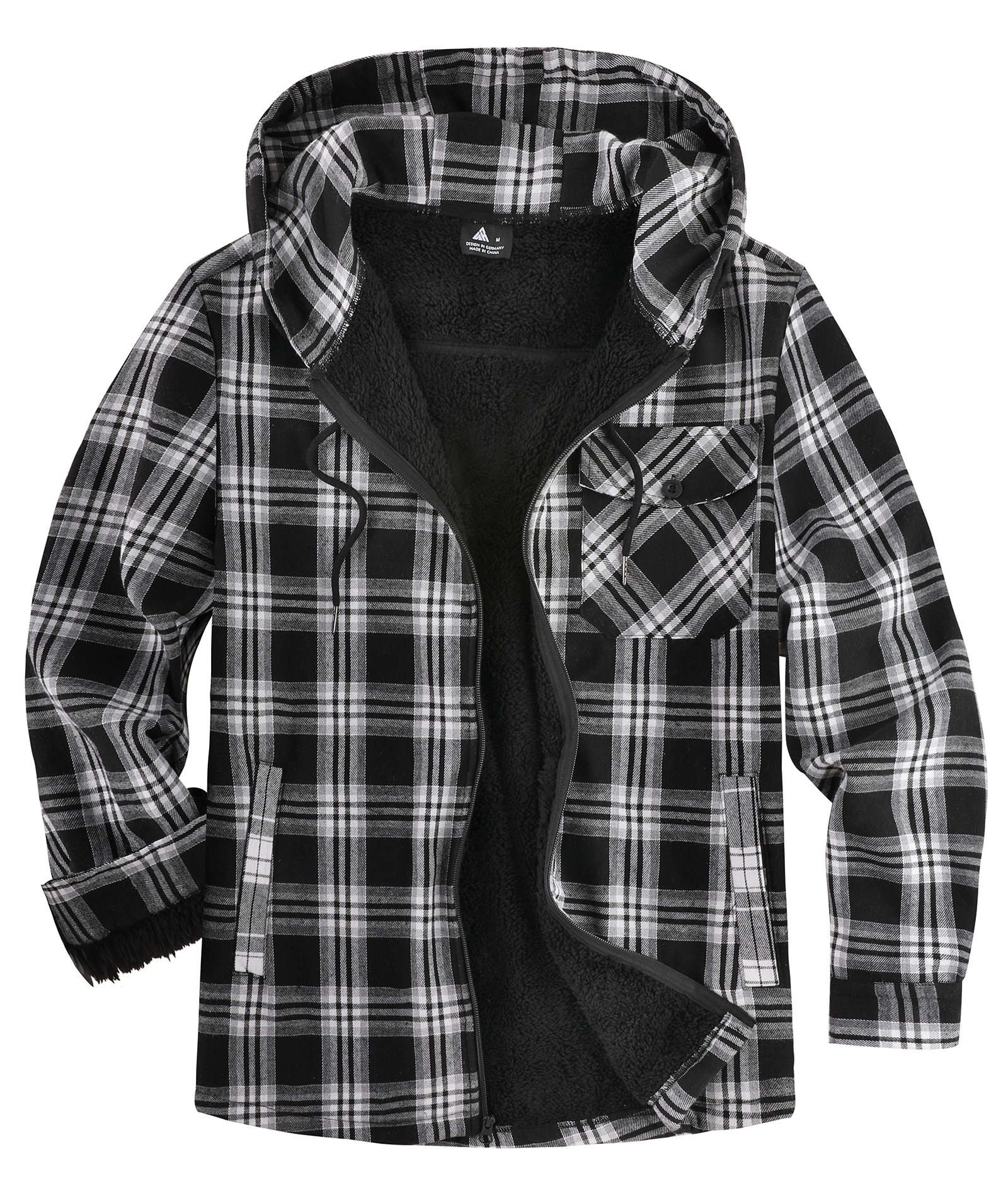 ZITY Men's Autumn Winter Plaid Thick Sherpa Line Hoodie-CUMJA05731