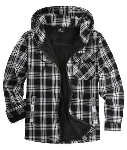 ZITY Men's Autumn Winter Plaid Thick Sherpa Line Hoodie-CUMJA05731