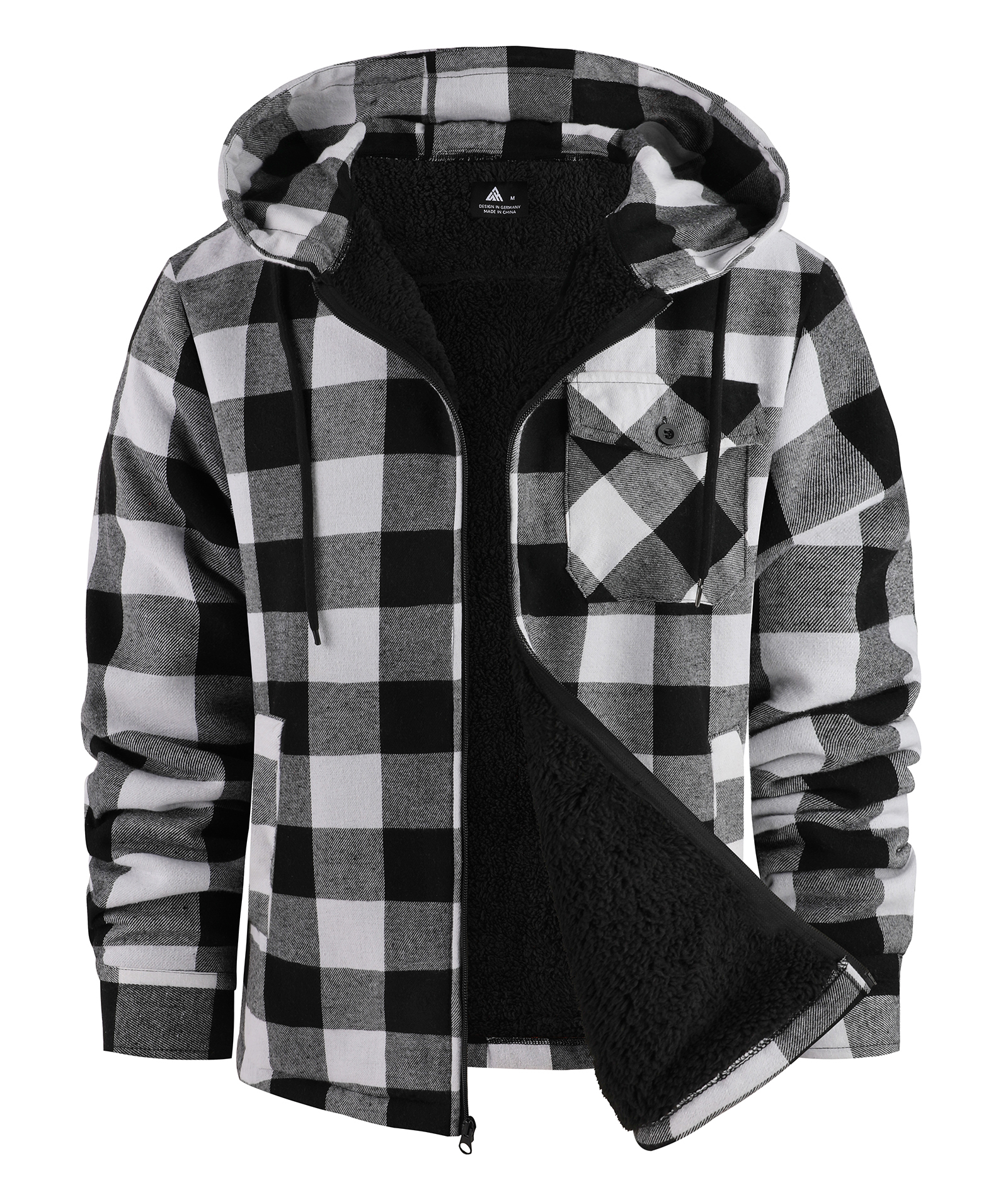 ZITY Men's Autumn Winter Plaid Thick Sherpa Line Hoodie-CUMJA05731