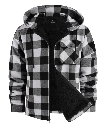ZITY Men's Autumn Winter Plaid Thick Sherpa Line Hoodie-CUMJA05731