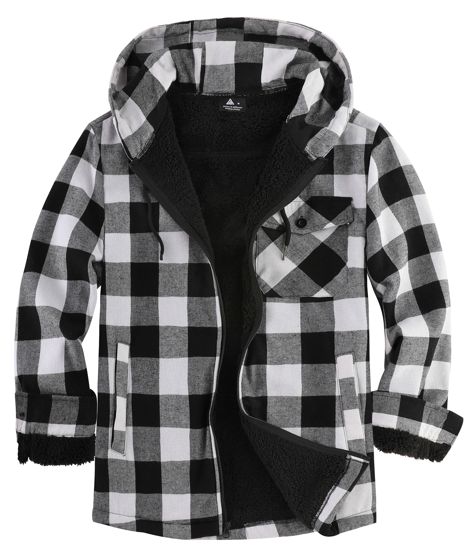 ZITY Men's Autumn Winter Plaid Thick Sherpa Line Hoodie-CUMJA05731