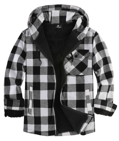 ZITY Men's Autumn Winter Plaid Thick Sherpa Line Hoodie-CUMJA05731