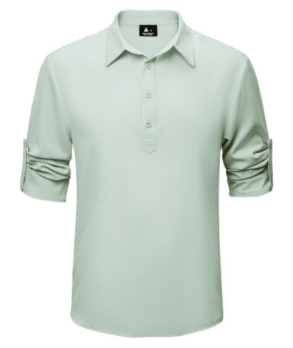 ZITY Men's Long Sleeve Button Up Polo Shirt-CUMLS01287