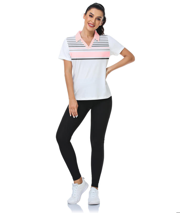 ZITY Women's Quick Dry Striped Slim Fit Golf Polo Shirt-CFWZZ00049