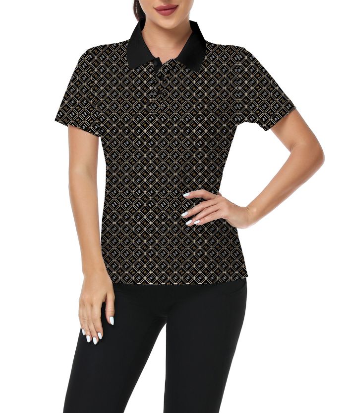 ZITY Women's Button Up Printed Golf Polo Shirt-CUWPO02027