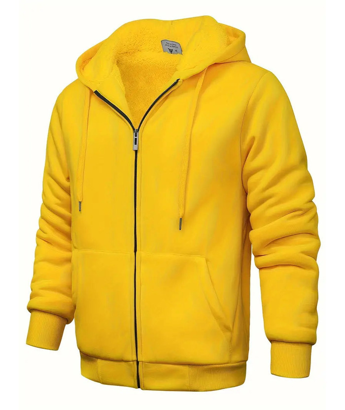 Men's Yellow Zip-Up Fleece Lined Essential Hoodie Jacket | Zitysports