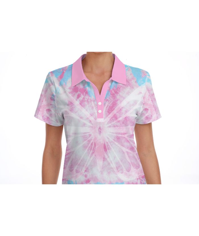 ZITY Women's Butterfly Tie Dye Slim Fit Golf Polo Shirt-CUWPO01557