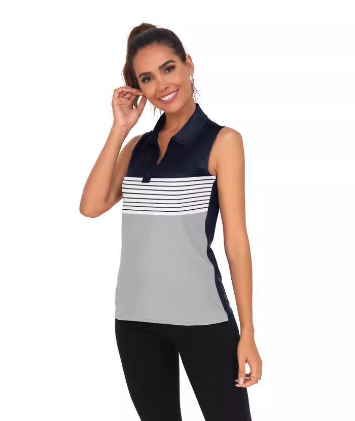 ZITY Women's Casual Polo Shirt Sleeveless Striped Golf Top-ZPK010575|Zitysports