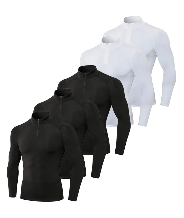 5 Pack Men's Quarter Zip Sports Compression Shirt-DZUHE00188