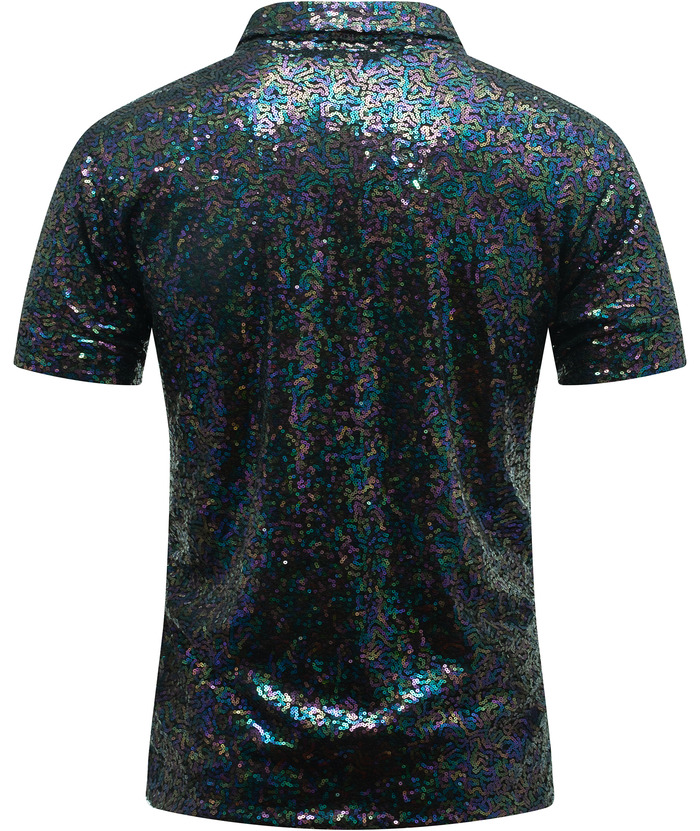 ZITY Men's 70s Disco Sparkle Polo Shirt-CFMPO00106