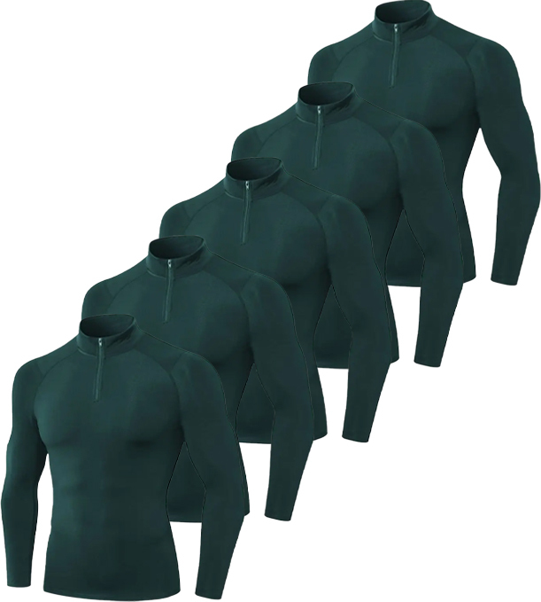 5 Pack Men's Quarter Zip Sports Compression Shirt-DZUHE00188