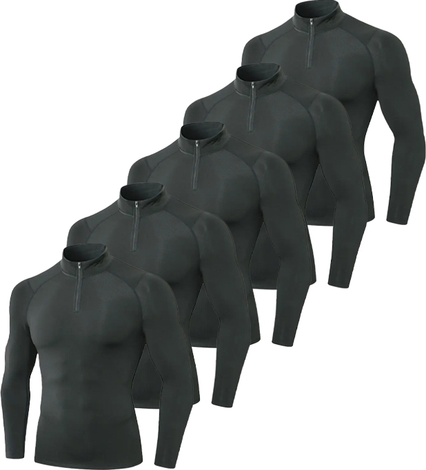 5 Pack Men's Quarter Zip Sports Compression Shirt-DZUHE00188