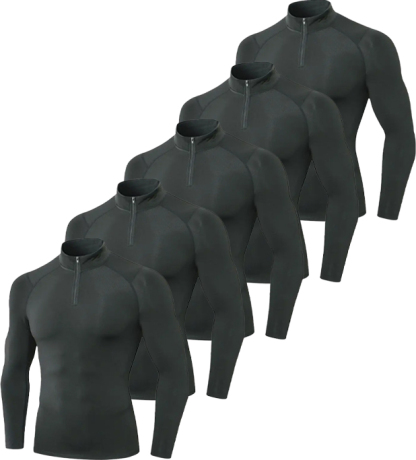 5 Pack Men's Quarter Zip Sports Compression Shirt-DZUHE00188