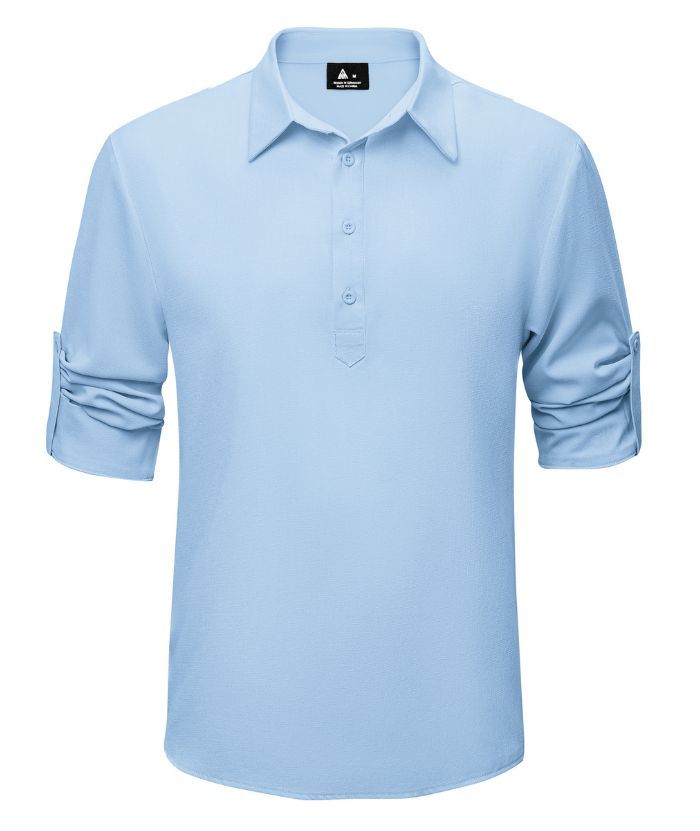 ZITY Men's Long Sleeve Button Up Polo Shirt-CUMLS01287