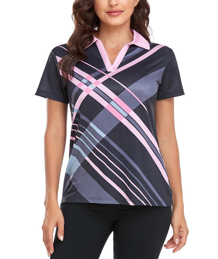 ZITY Women's Slim Fit Fit Stripe Pattern Golf Polo Shirt-CFWTX00040