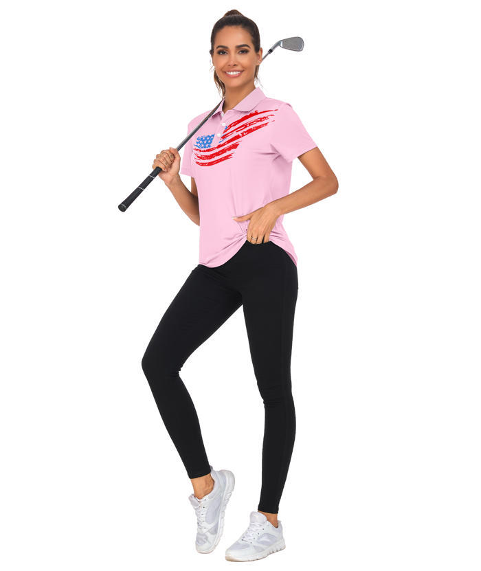 ZITY Women's American Flag Print Dri Fit Golf Polo Shirt-CUWPO02416