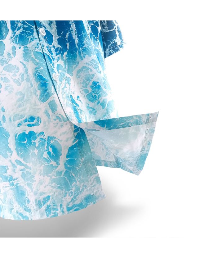 ZITY Men's Ocean Wave Print Short Sleeve Hawaiian Shirt