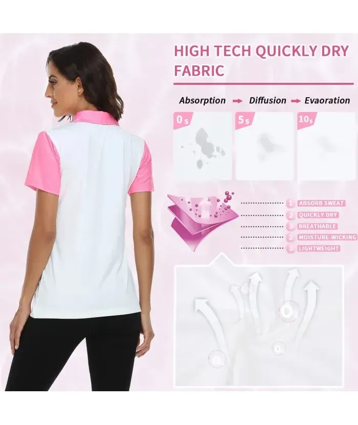 ZITY Women's Quick Dry Short Sleeve Button Up Polo Shirt-ZPK003076 | Zitysports