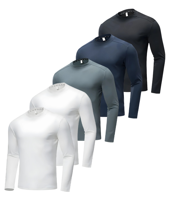 5 Pack Men's Long Sleeve Casual Slim Fit Performance T-Shirt-DZUHE00172