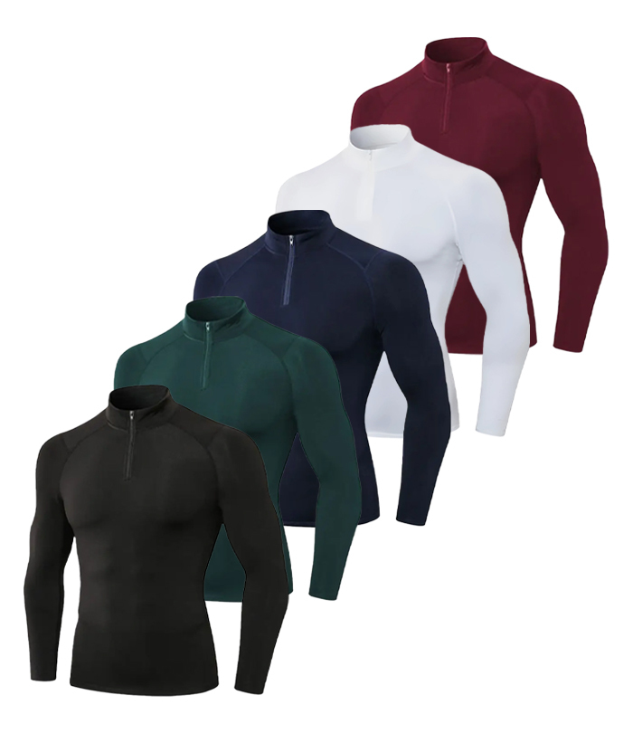5 Pack Men's Quarter Zip Sports Compression Shirt-DZUHE00188