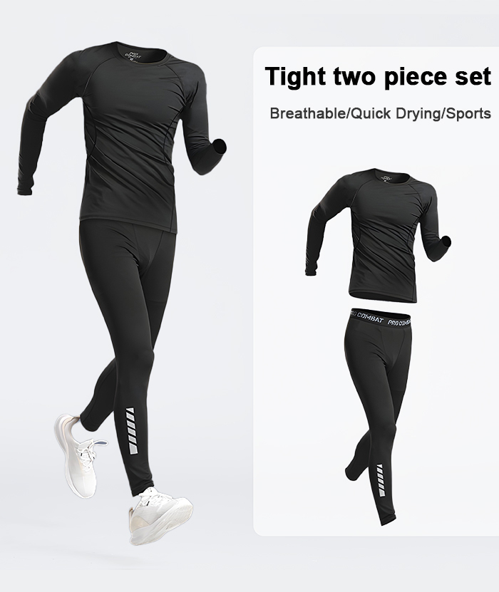 ZITY Men's Dri Fit Sports Shirt Tight Pant 2 Piece Compression Set-DUMTR05982