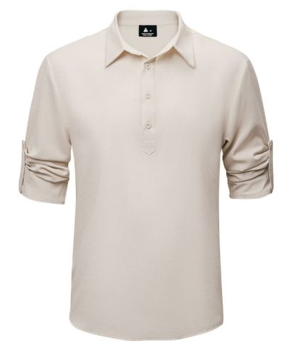 ZITY Men's Long Sleeve Button Up Polo Shirt-CUMLS01287