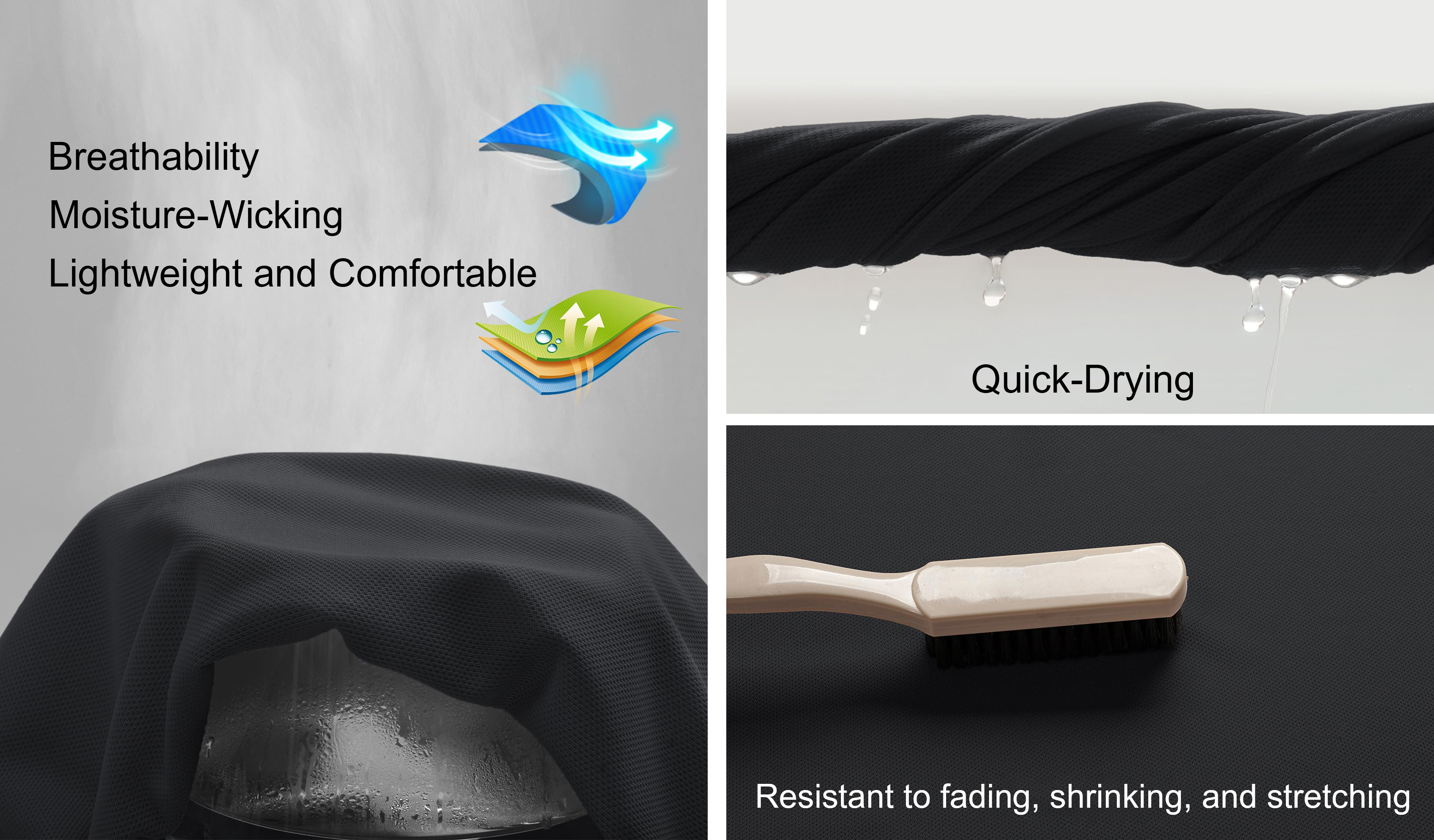 A picture to show the key benifics of dry fit fabric