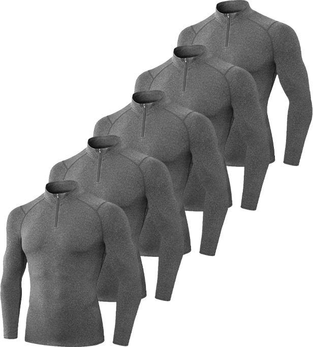 5 Pack Men's Quarter Zip Sports Compression Shirt-DZUHE00188