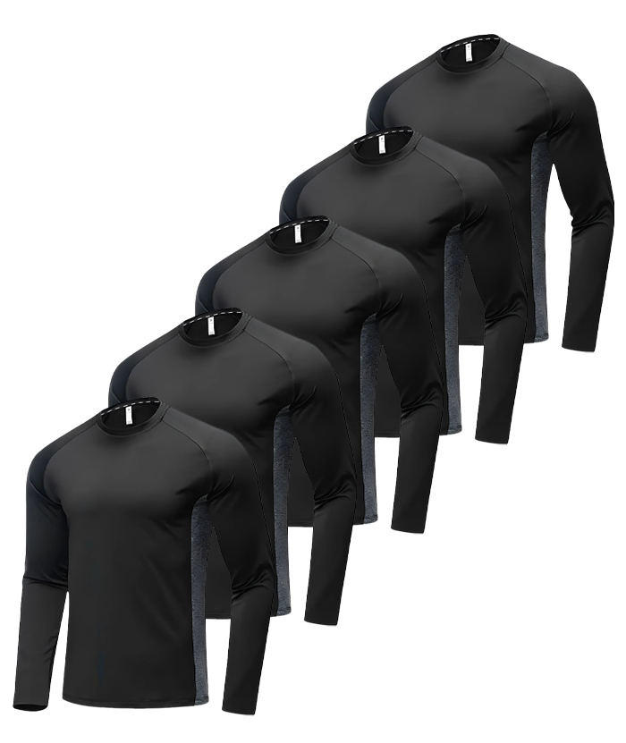 5 Pack Men's Casual Slim Fit Long Sleeve T-Shirt-DZUHE00171