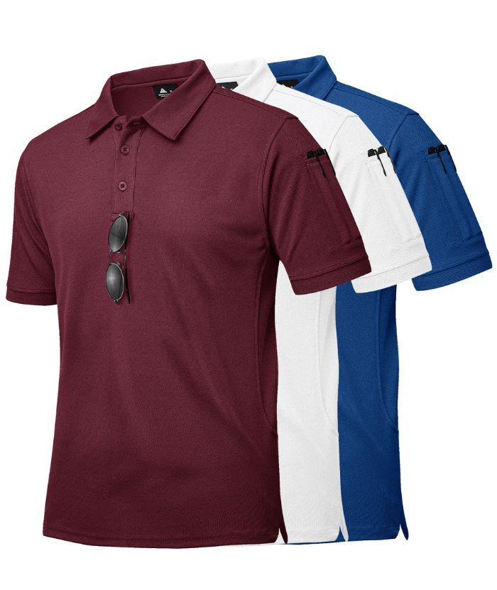 3 Pack Men's Button Up Dri Fit Sports Polo Shirt-CZUHE00101