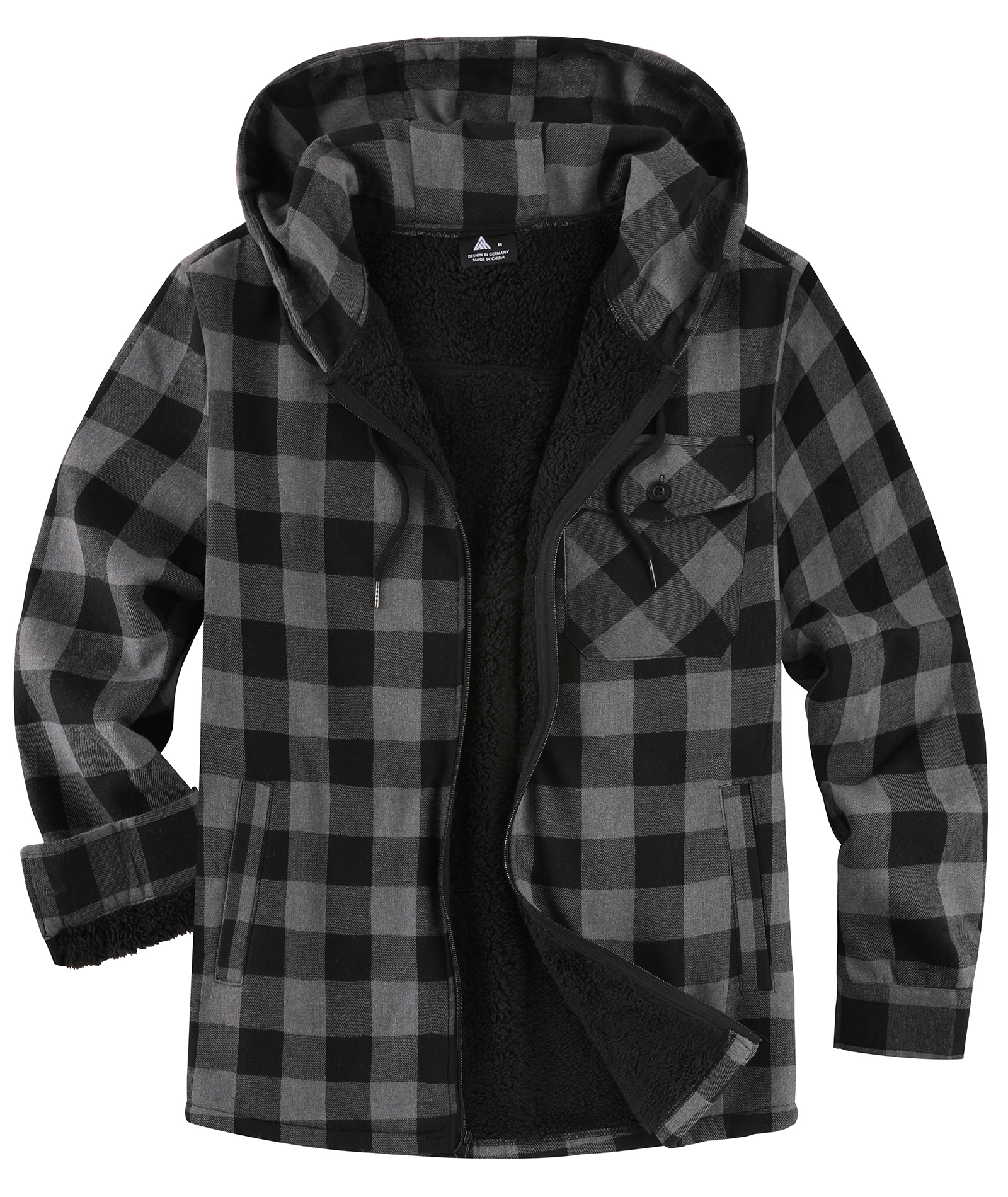 ZITY Men's Autumn Winter Plaid Thick Sherpa Line Hoodie-CUMJA05731
