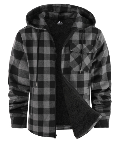 ZITY Men's Autumn Winter Plaid Thick Sherpa Line Hoodie-CUMJA05731