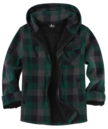 ZITY Men's Autumn Winter Plaid Thick Sherpa Line Hoodie-CUMJA05731