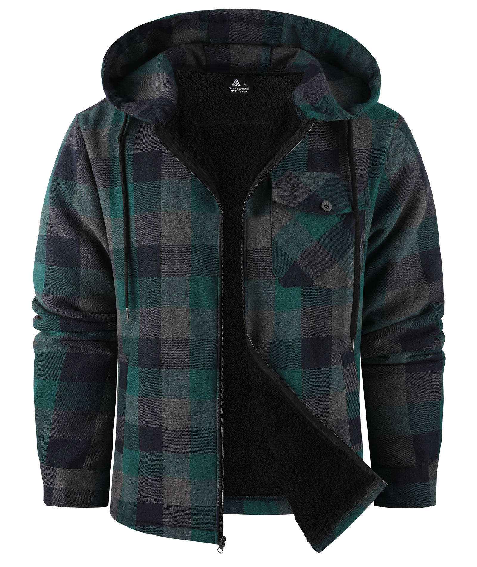 ZITY Men's Autumn Winter Plaid Thick Sherpa Line Hoodie-CUMJA05731