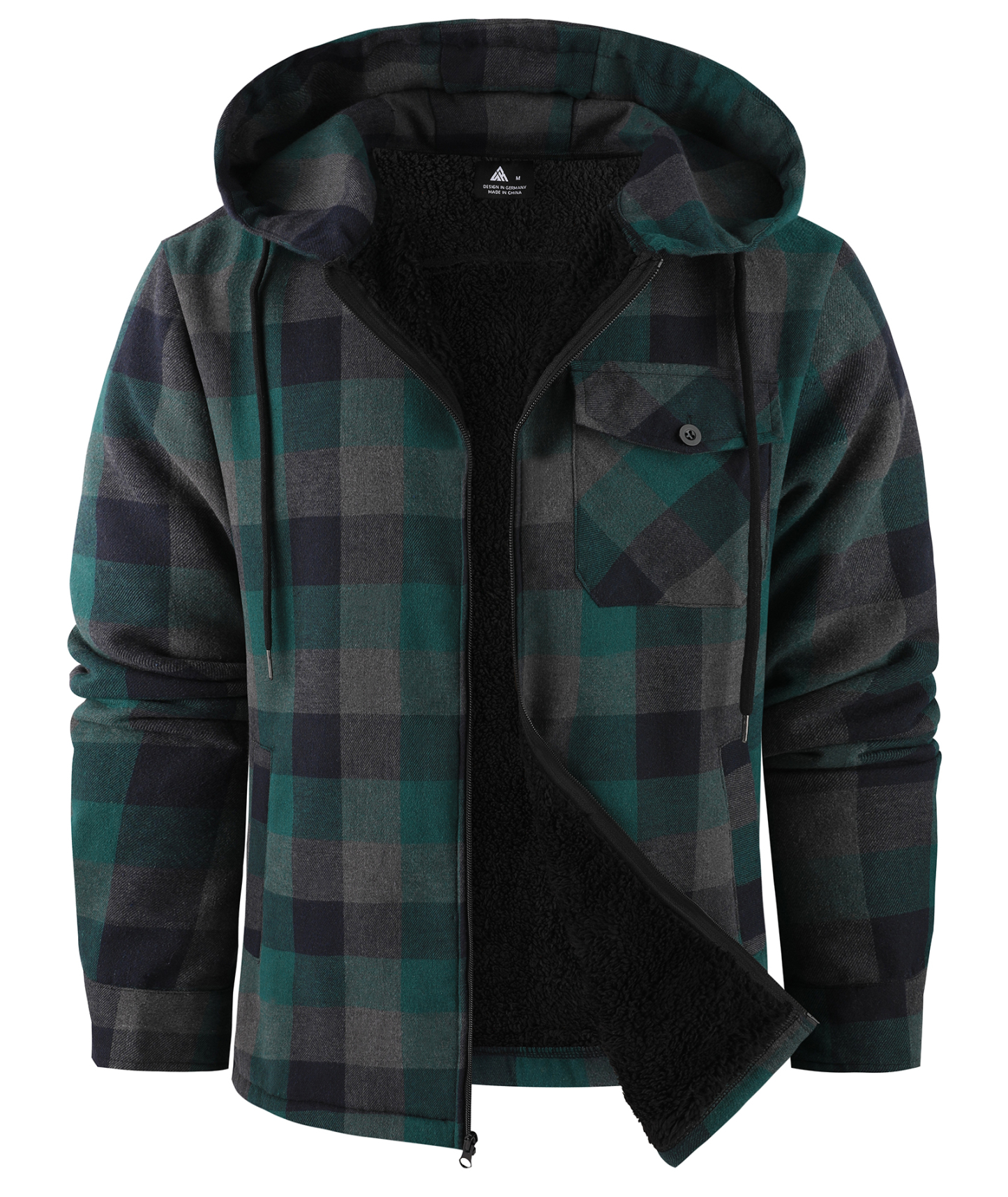 ZITY Men's Autumn Winter Plaid Thick Sherpa Line Hoodie-CUMJA05731