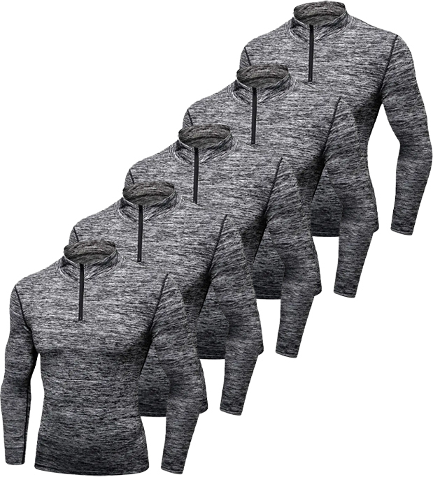 5 Pack Men's Stand Collar Athletic Dri Fit Compression Long Sleeve Shirt-DZUHE00189