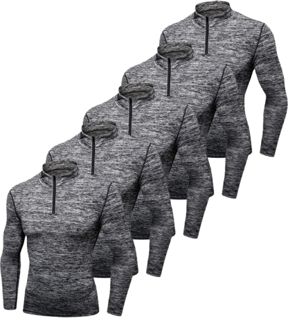 5 Pack Men's Stand Collar Athletic Dri Fit Compression Long Sleeve Shirt-DZUHE00189
