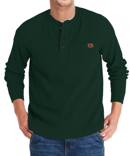 ZITY Men's Long Sleeve Casual Waffle Thermal Henley Shirt-CUMLS03493