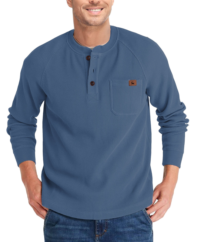 ZITY Men's Long Sleeve Casual Waffle Thermal Henley Shirt-CUMLS03493