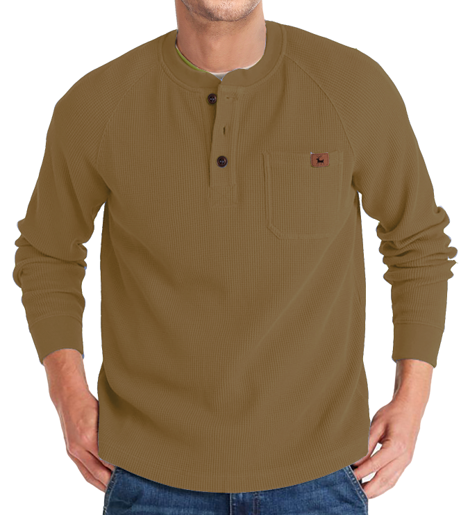 ZITY Men's Long Sleeve Casual Waffle Thermal Henley Shirt-CUMLS03493