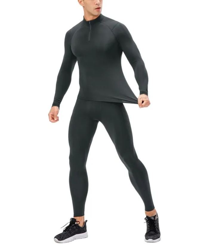 ZITY Men's Quarter Zipper Compression Shirt with Trouser Set-DUMTR05958