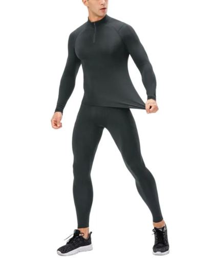 ZITY Men's Quarter Zipper Compression Shirt with Trouser Set-DUMTR05958