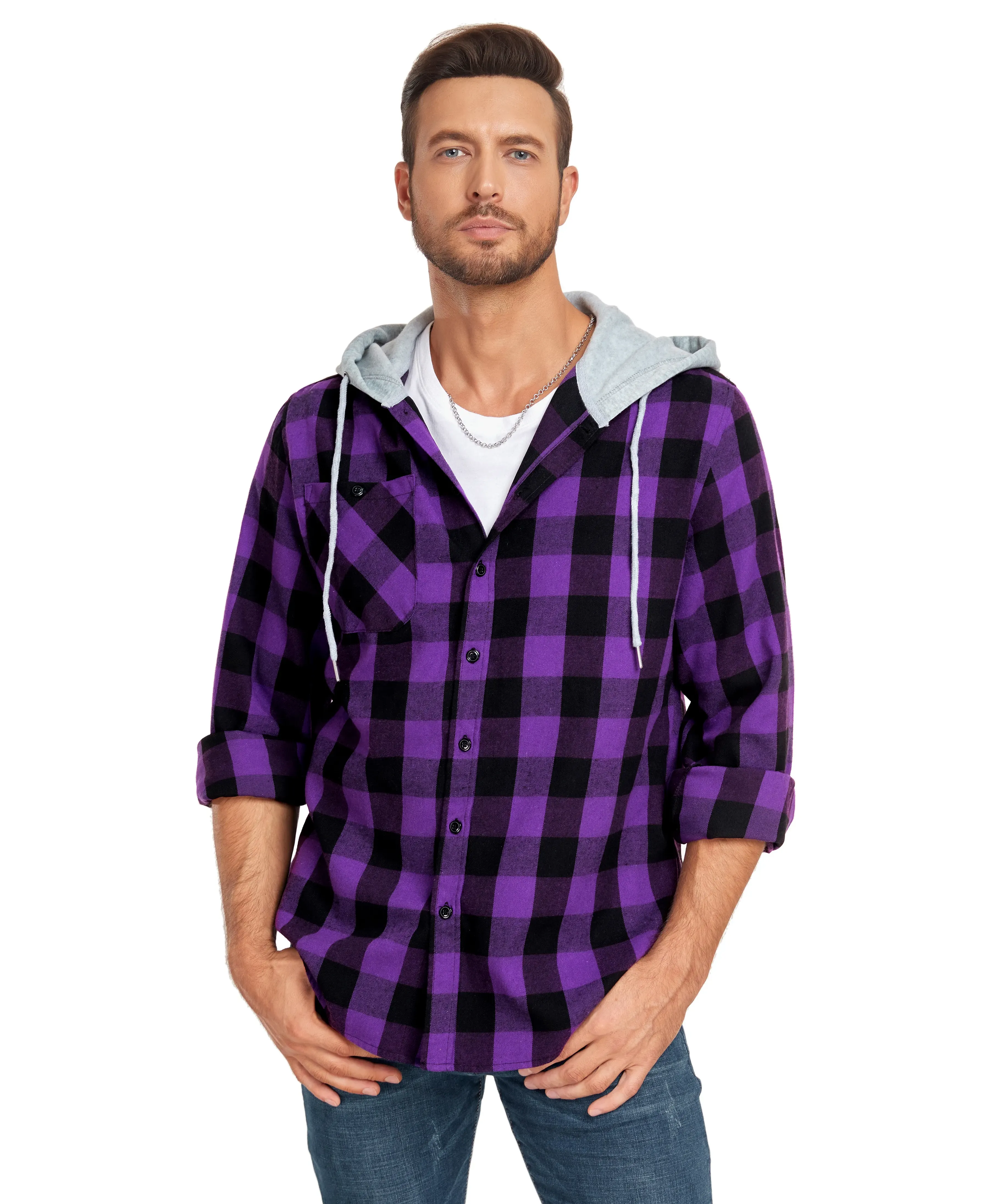Hooded Purple plaid shirt
