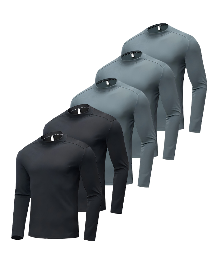 5 Pack Men's Long Sleeve Casual Slim Fit Performance T-Shirt-DZUHE00172