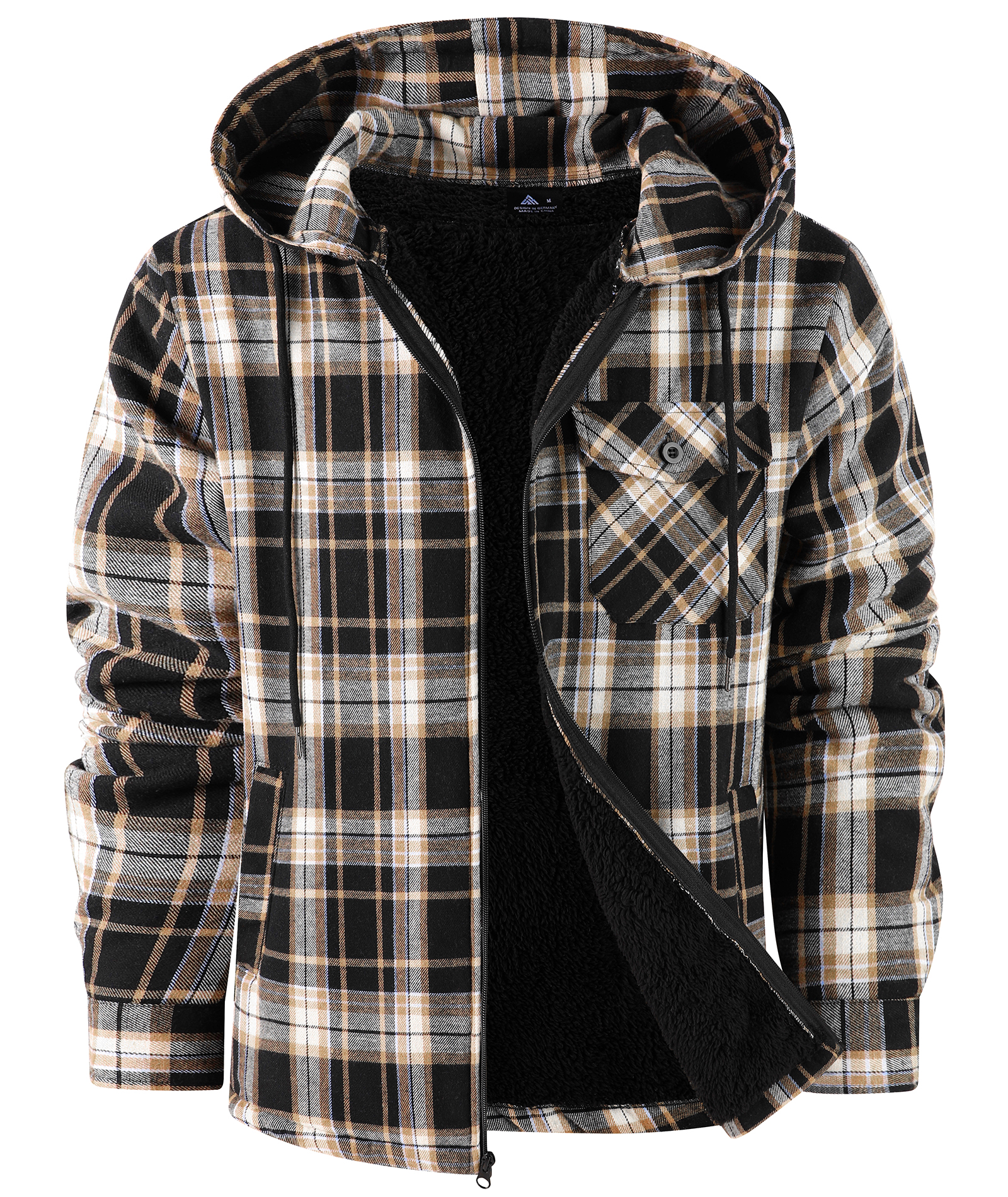 ZITY Men's Autumn Winter Plaid Thick Sherpa Line Hoodie-CUMJA05731