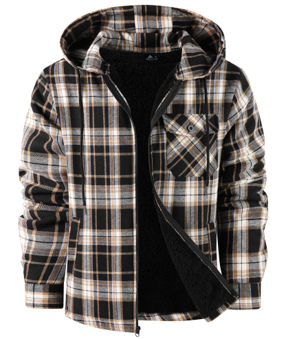 ZITY Men's Autumn Winter Plaid Thick Sherpa Line Hoodie-CUMJA05731