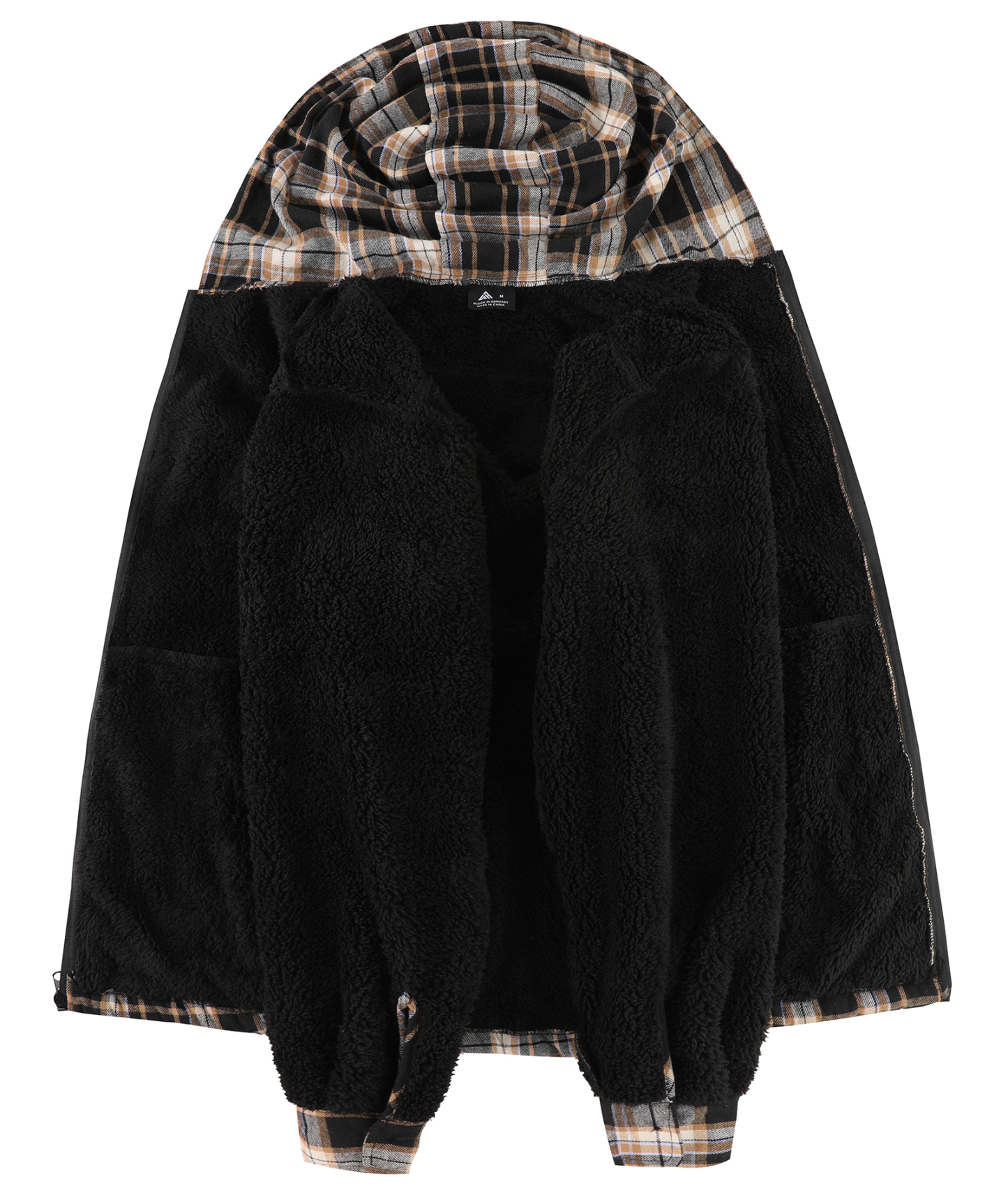 ZITY Men's Autumn Winter Plaid Thick Sherpa Line Hoodie-CUMJA05731