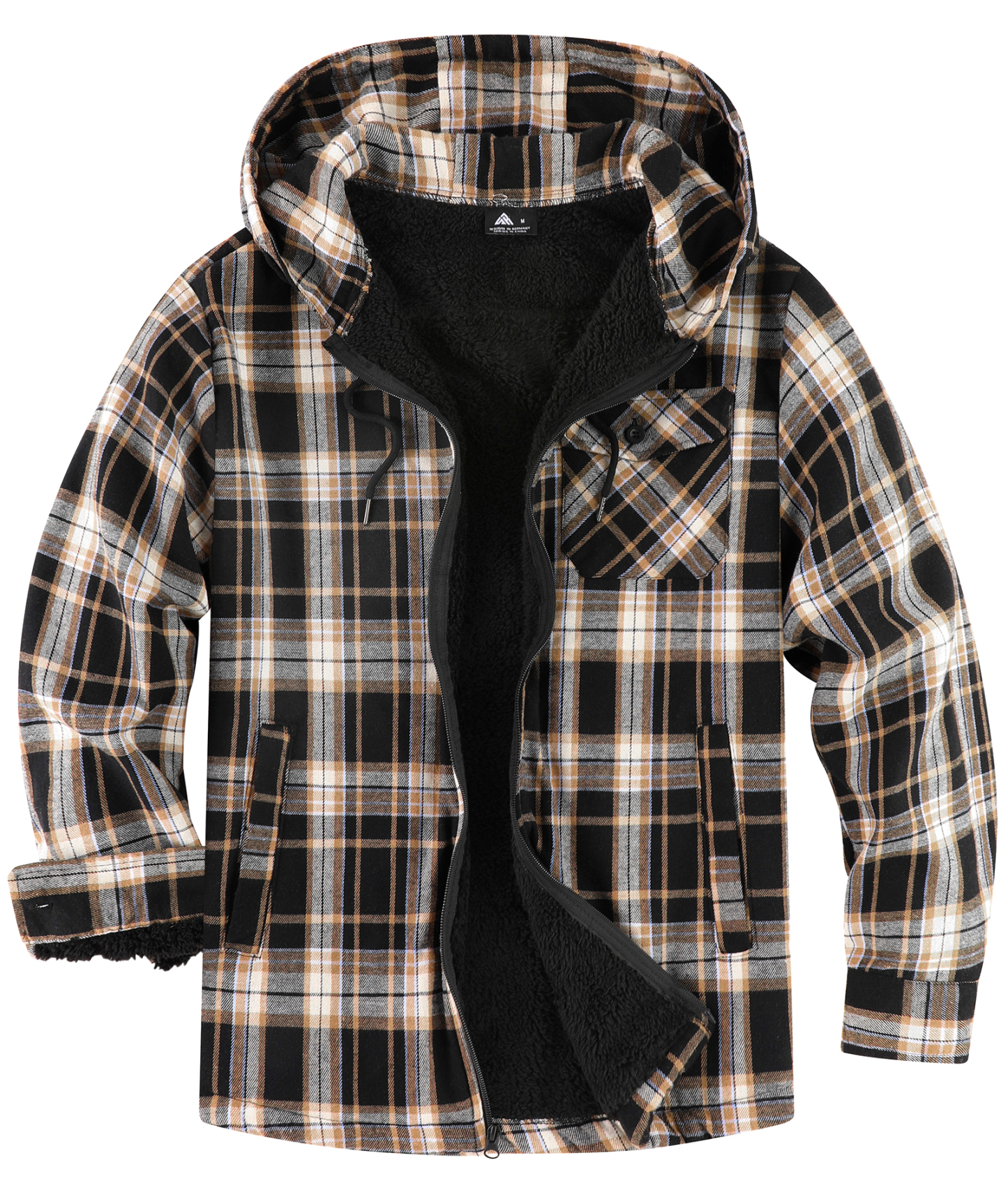 ZITY Men's Autumn Winter Plaid Thick Sherpa Line Hoodie-CUMJA05731