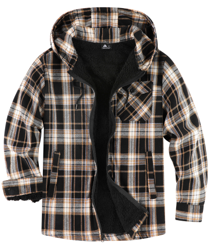 ZITY Men's Autumn Winter Plaid Thick Sherpa Line Hoodie-CUMJA05731